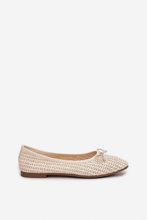 Ballet Flats With Weaving And Bow Ecru Belirra