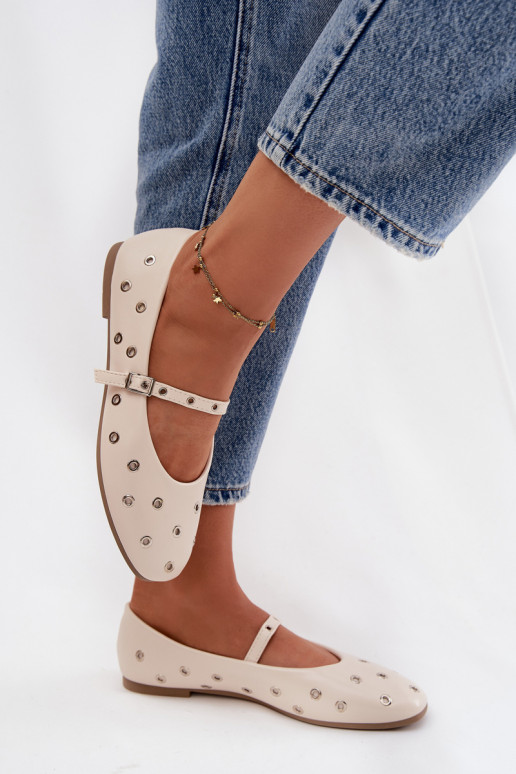 Women's Ballerinas with Strap and Buckle Beige Janelor