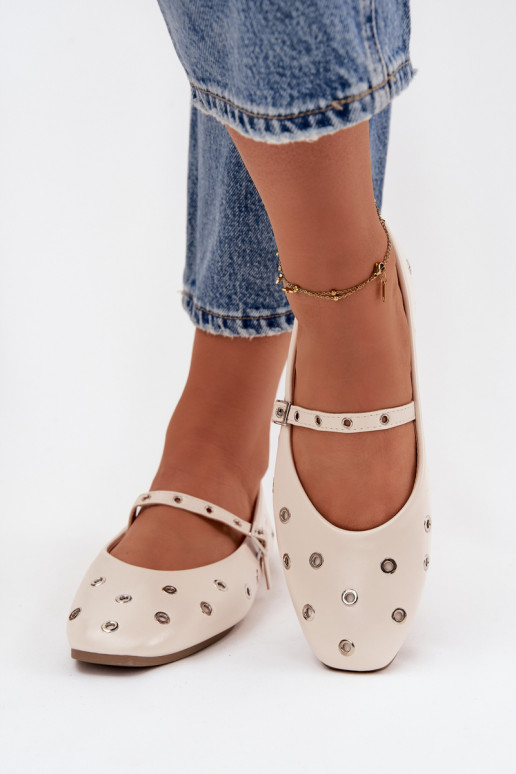 Women's Ballerinas with Strap and Buckle Beige Janelor