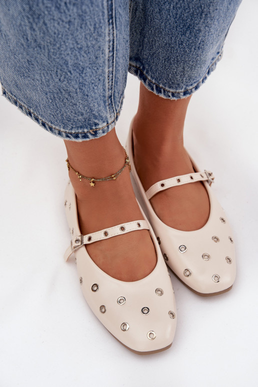 Women's Ballerinas with Strap and Buckle Beige Janelor