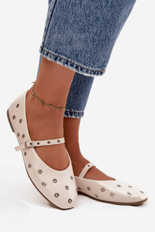 Women's Ballerinas with Strap and Buckle Beige Janelor