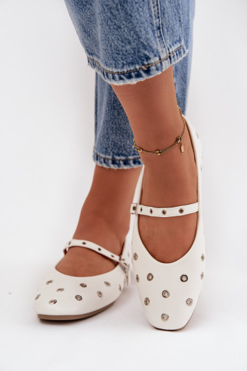 Women's Ballerinas With Silver Elements White Marivon 2