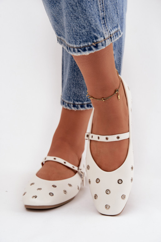 Women's Ballerinas With Silver Elements White Marivon
