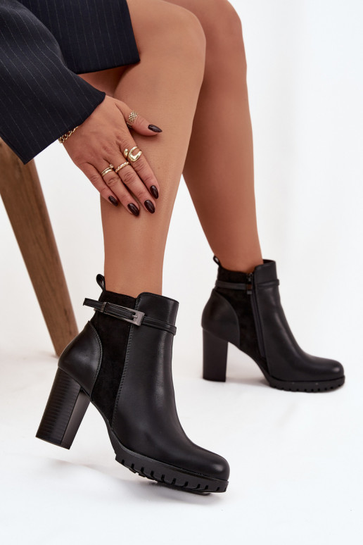 Women's ankle boots on heel with strap black Mirielle