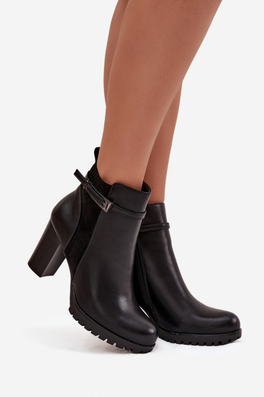 Women's ankle boots on heel with strap black Mirielle