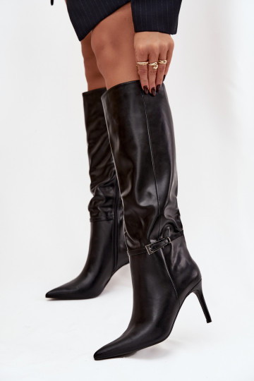 Women's High Heel Boots with Strap Black Lisanne
