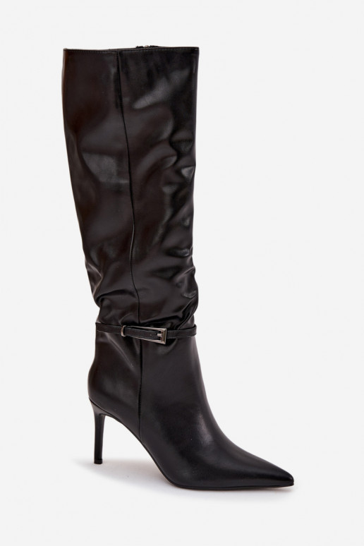 Women's High Heel Boots with Strap Black Lisanne