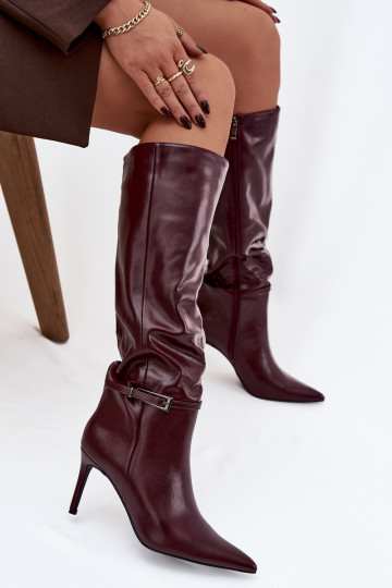 Women's high heel boots with strap Bordeaux Lisanne