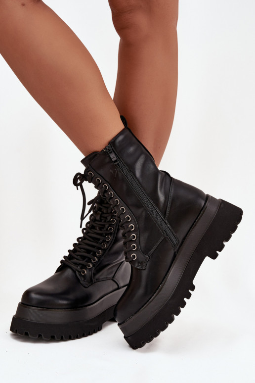 Women's Workery Boots Lined On a Thick Platform Black Felisse