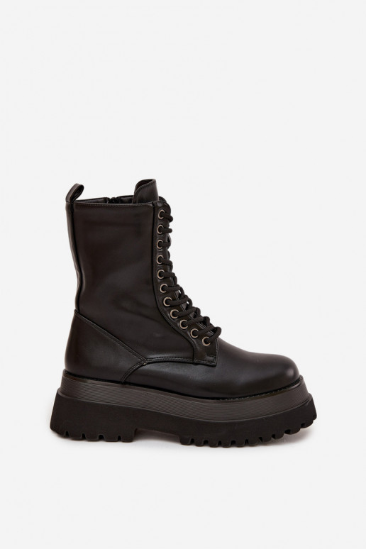 Women's Workery Boots Lined On a Thick Platform Black Felisse