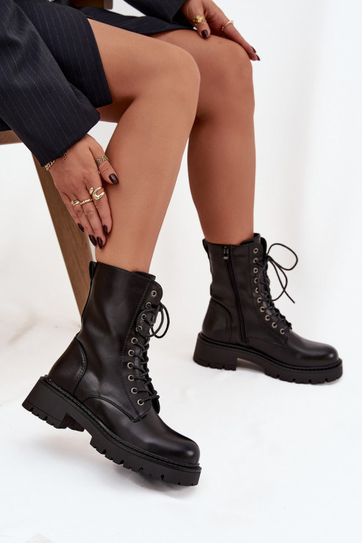 Women's work boots made of eco leather black Calesia