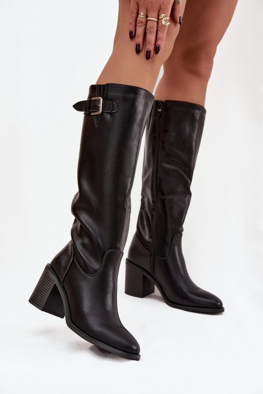 Women's High Heel Boots with Buckle Black Brenira