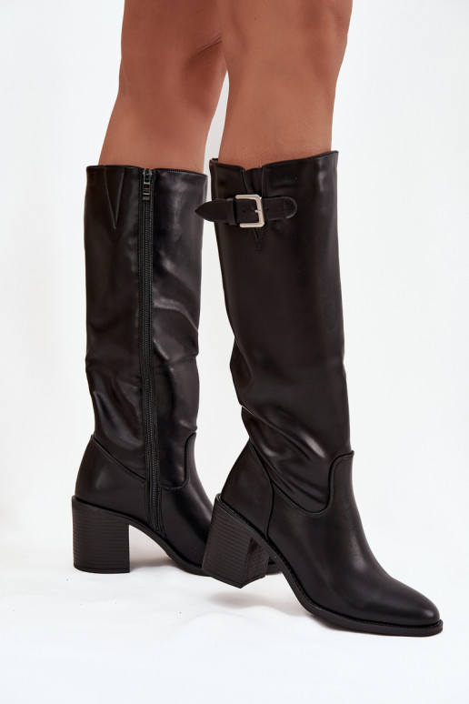 Women's High Heel Boots with Buckle Black Brenira