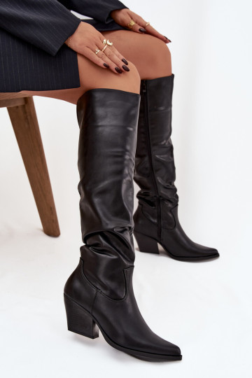Cowboy Boots With Heel With Wrinkle Insulated Black Rosvian