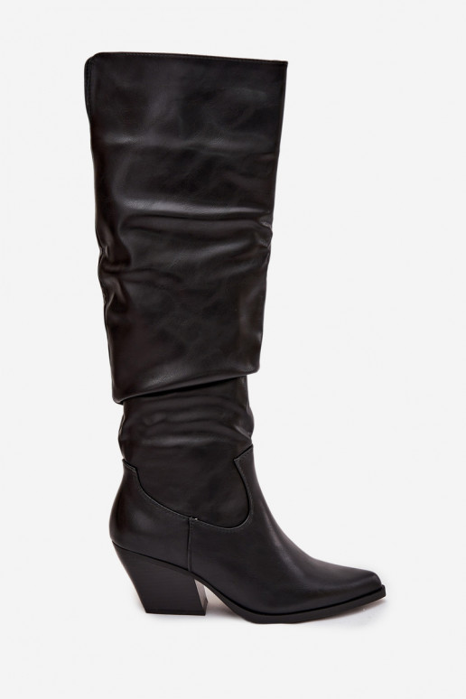 Cowboy Boots With Heel With Wrinkle Insulated Black Rosvian