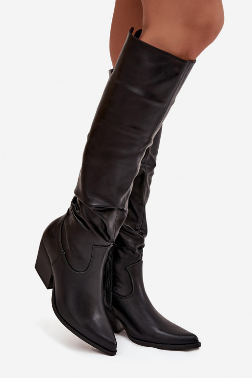 Cowboy Boots With Heel With Wrinkle Insulated Black Rosvian
