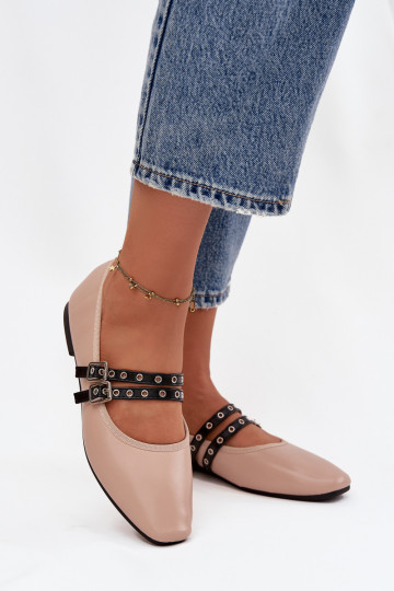 Women's Ballerinas With Straps Beige Deliora 2
