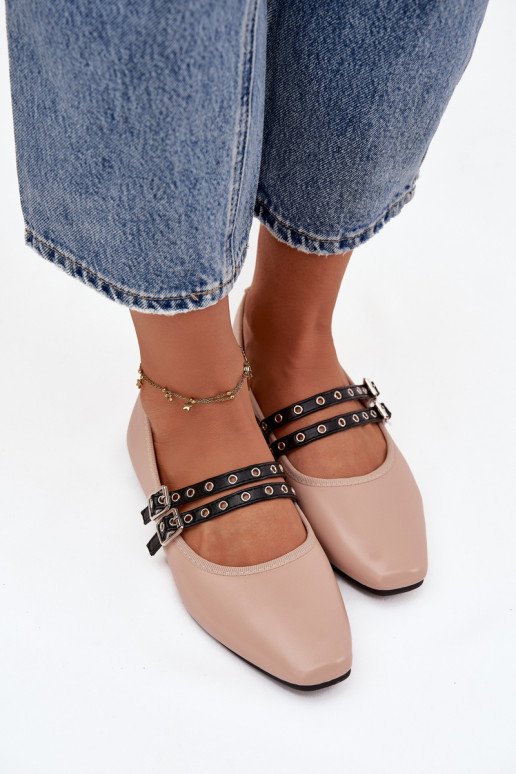 Women's Ballerinas With Straps Beige Deliora
