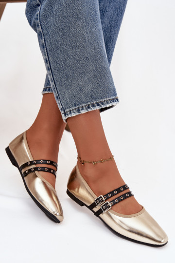 Women's Ballerinas With Golden Straps Deliora