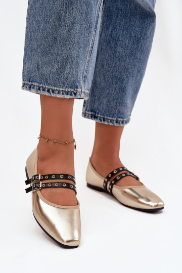 Women's Ballerinas With Golden Straps Deliora 2