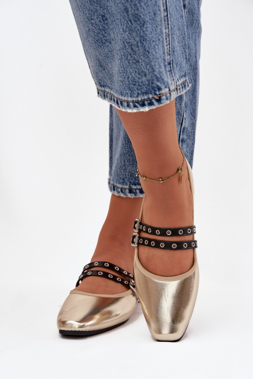 Women's Ballerinas With Golden Straps Deliora