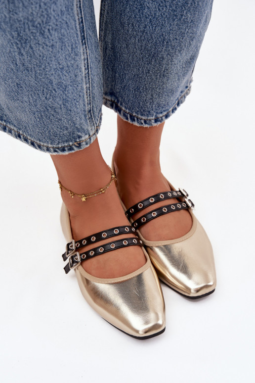 Baleriny DamskiewithPaskami Złote Deliora