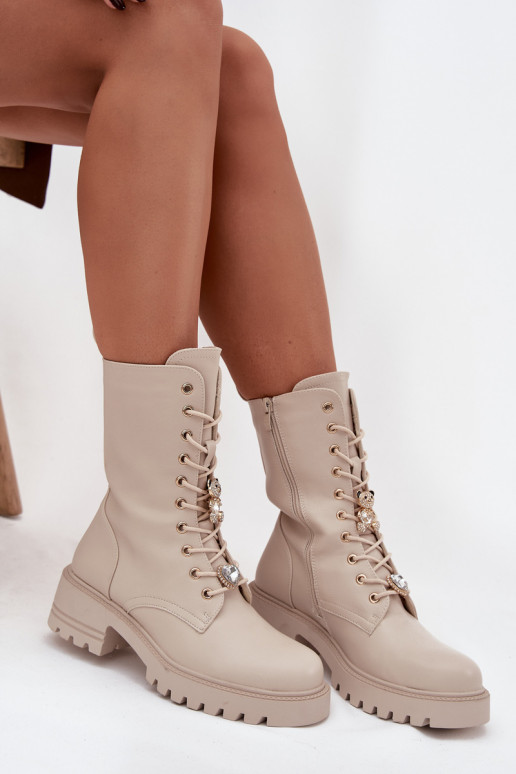 Botki Workery DamskiewithPrzypinkami Miś Serce Beżowe Iravine