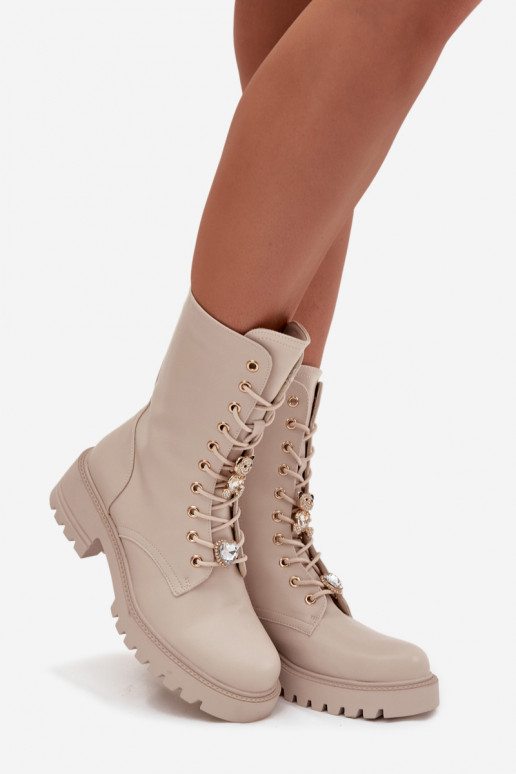 Women's Workery Boots With Buckles Bear Heart Beige Iravine