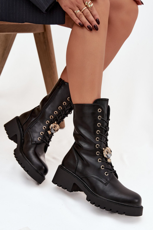 Women's Workery Boots with Decoration Black Jorayne