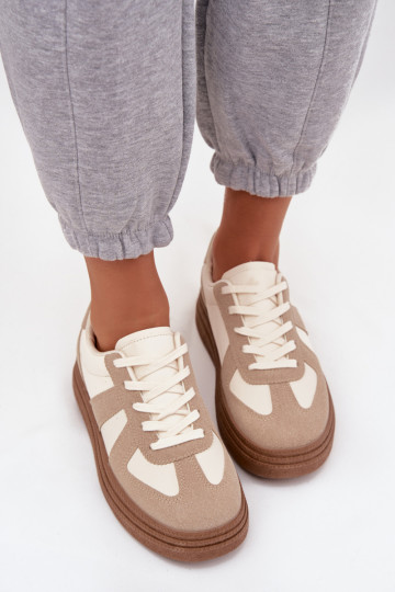 Sneakersy Damskie Na Platformie Ciemnobeżowe Dovina