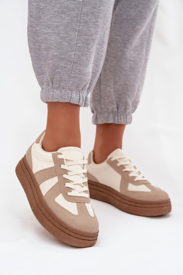 Sneakersy Damskie Na Platformie Ciemnobeżowe Dovina 2