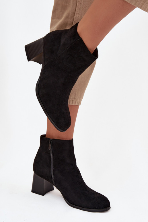 Women's Block Heel Boots Eco Suede Black Marilou