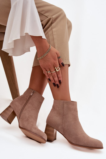 Women's Block Heel Boots Eco Suede Beige Marilou