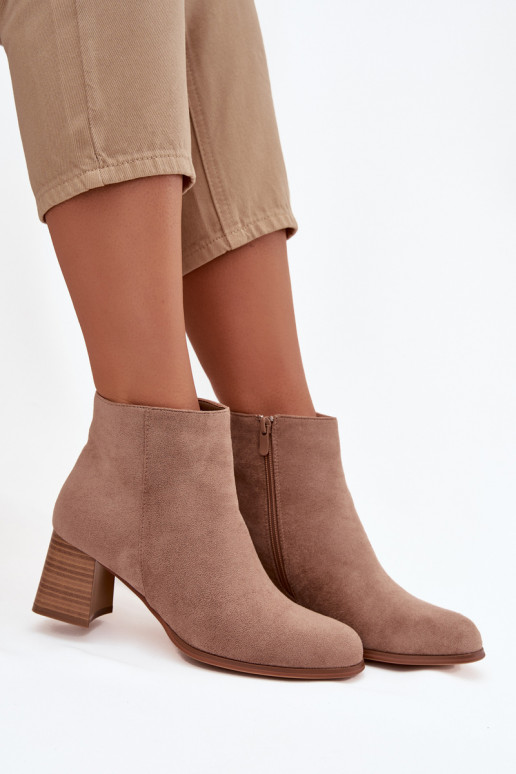 Women's Block Heel Boots Eco Suede Beige Marilou