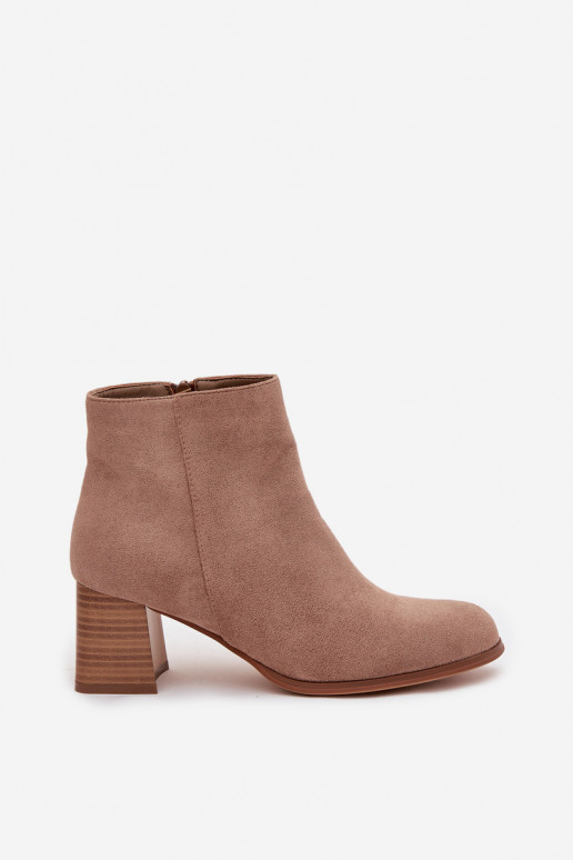 Women's Block Heel Boots Eco Suede Beige Marilou