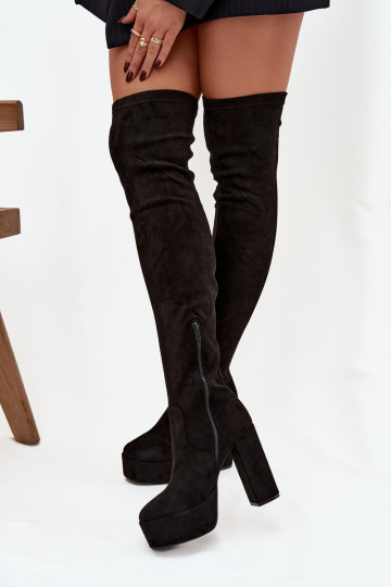 Knee high and platform boots eco suede black Amareen