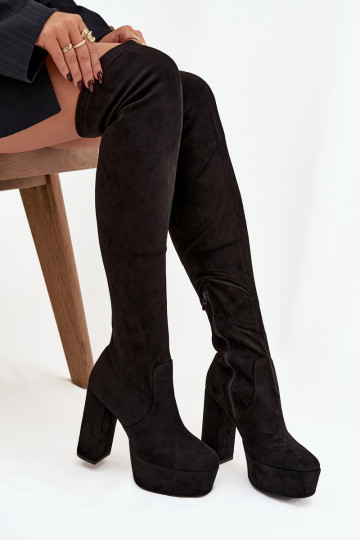 Knee high and platform boots eco suede black Amareen 2