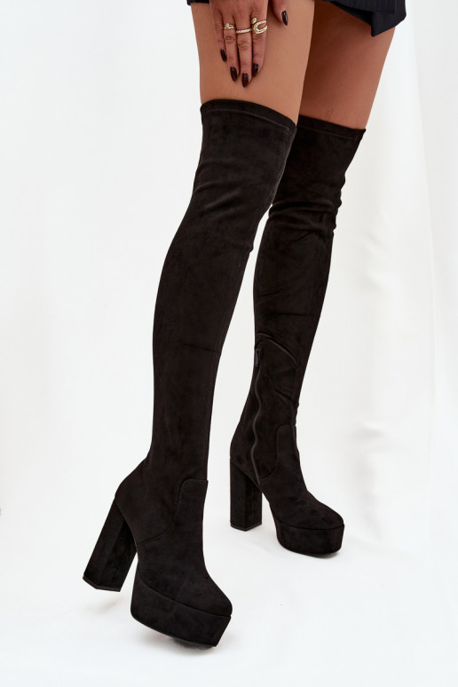 Knee high and platform boots eco suede black Amareen
