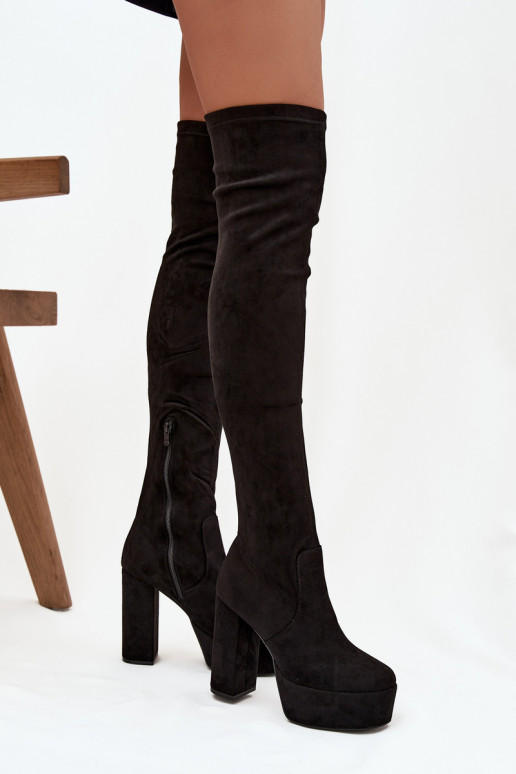 Knee high and platform boots eco suede black Amareen