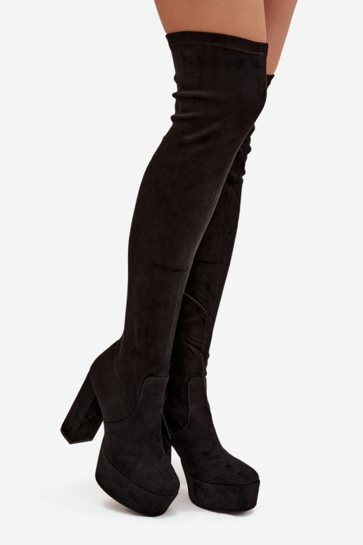 Knee high and platform boots eco suede black Amareen