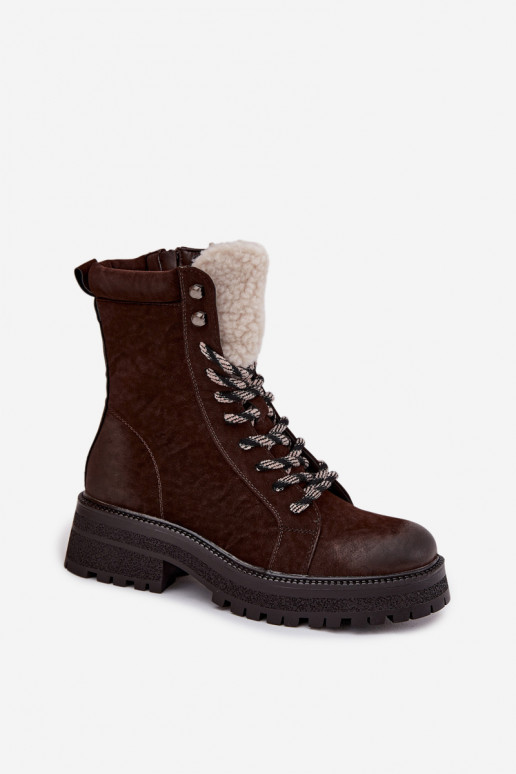 Women's trapper boots made of eco leather chocolate Bellora