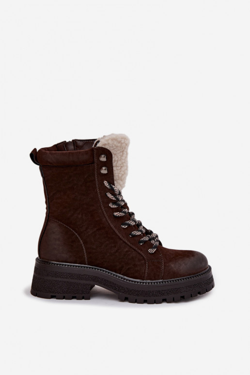 Women's trapper boots made of eco leather chocolate Bellora