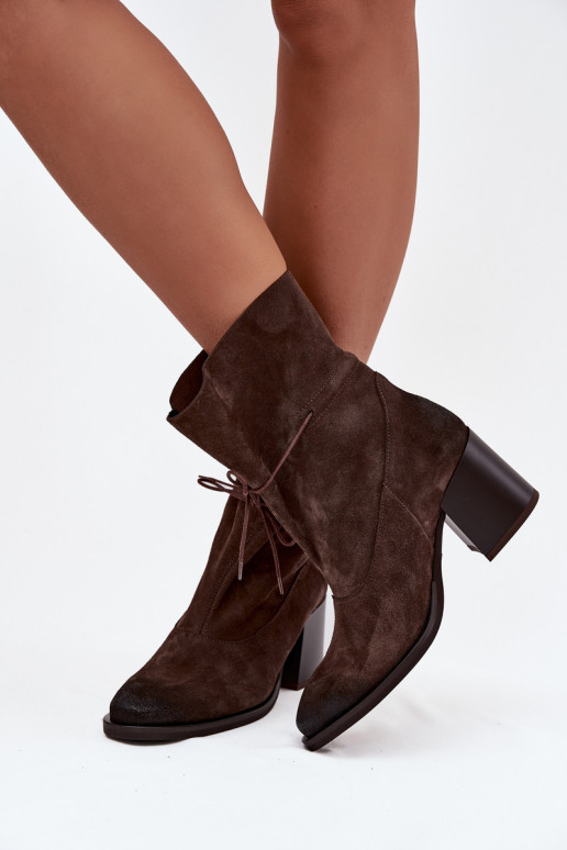 Leather Suede Women's Ankle Boots on Heel Zazoo 1151 Chocolate
