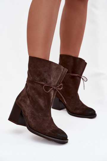 Leather Suede Women's Ankle Boots on Heel Zazoo 1151 Chocolate 2