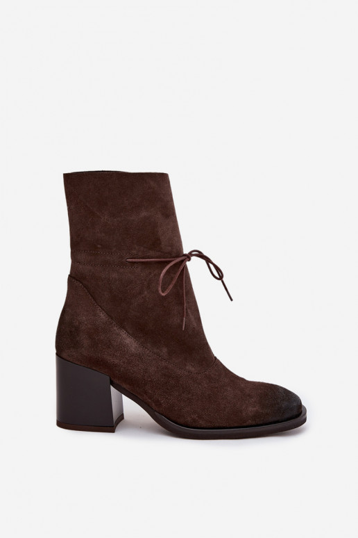 Leather Suede Women's Ankle Boots on Heel Zazoo 1151 Chocolate