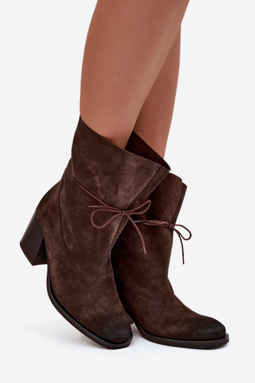Leather Suede Women's Ankle Boots on Heel Zazoo 1151 Chocolate