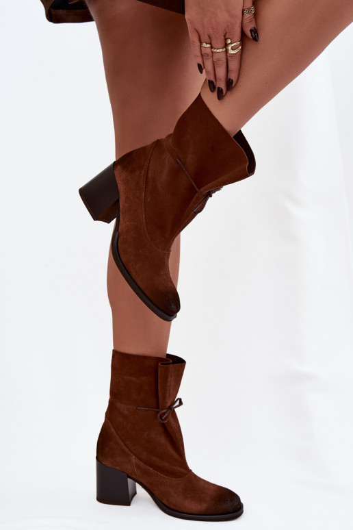 Leather Suede Women's Ankle Boots on Heel Zazoo 1151 Brown