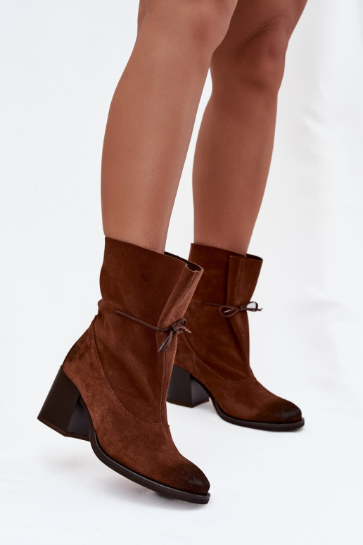 Leather Suede Women's Ankle Boots on Heel Zazoo 1151 Brown