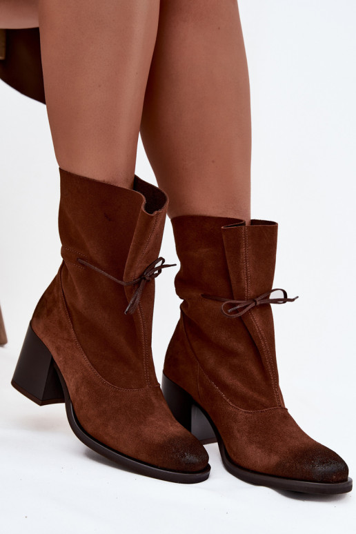 Leather Suede Women's Ankle Boots on Heel Zazoo 1151 Brown
