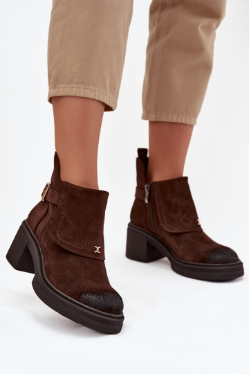 Ankle boots from natural suede lined Zazoo 1156 chocolate 2